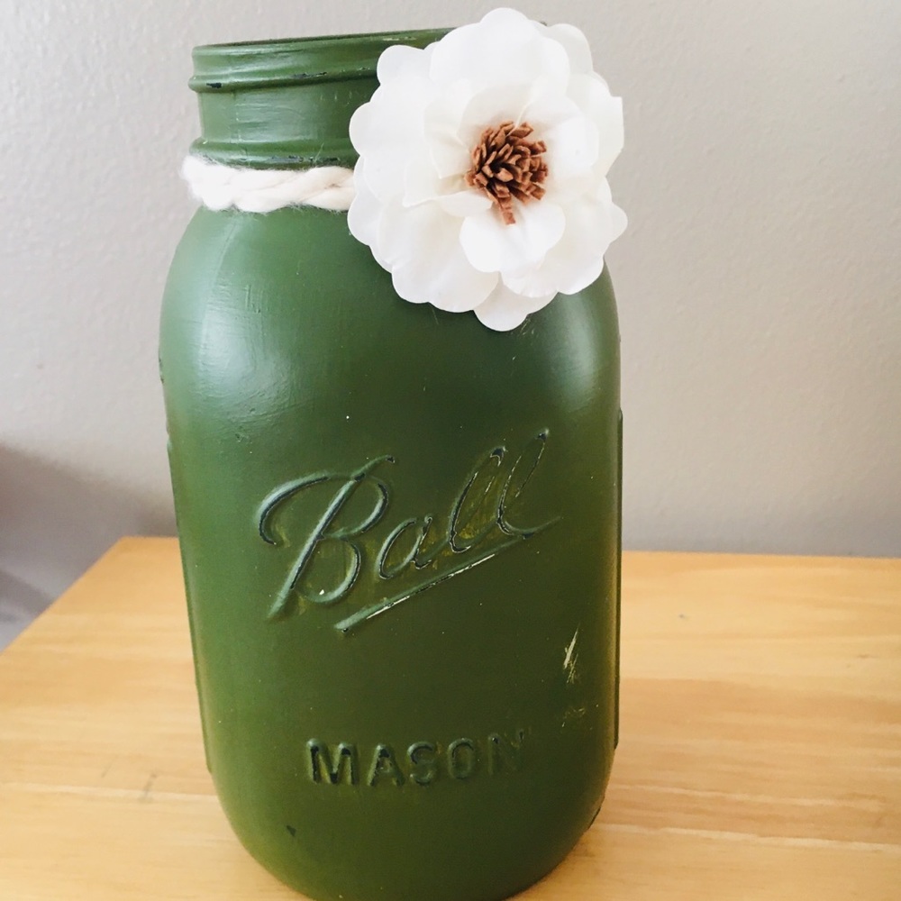 Army green mason jar vase
